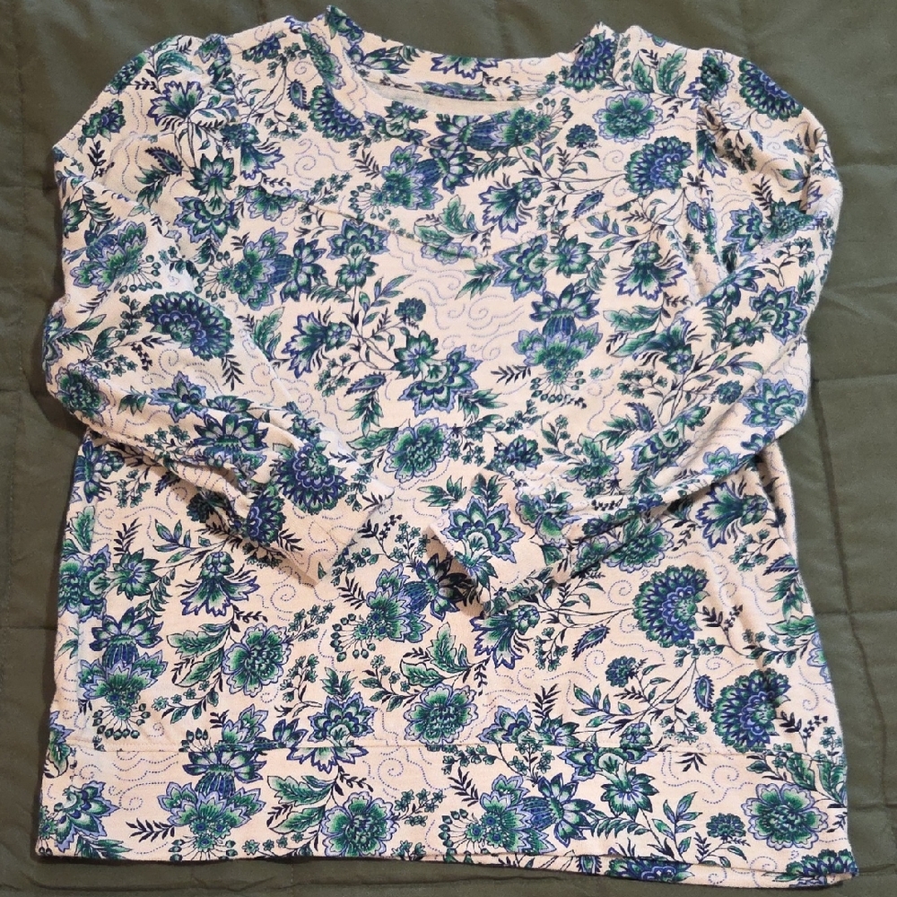 LOFT Floral Print Long Sleeve Top - Blue and Green